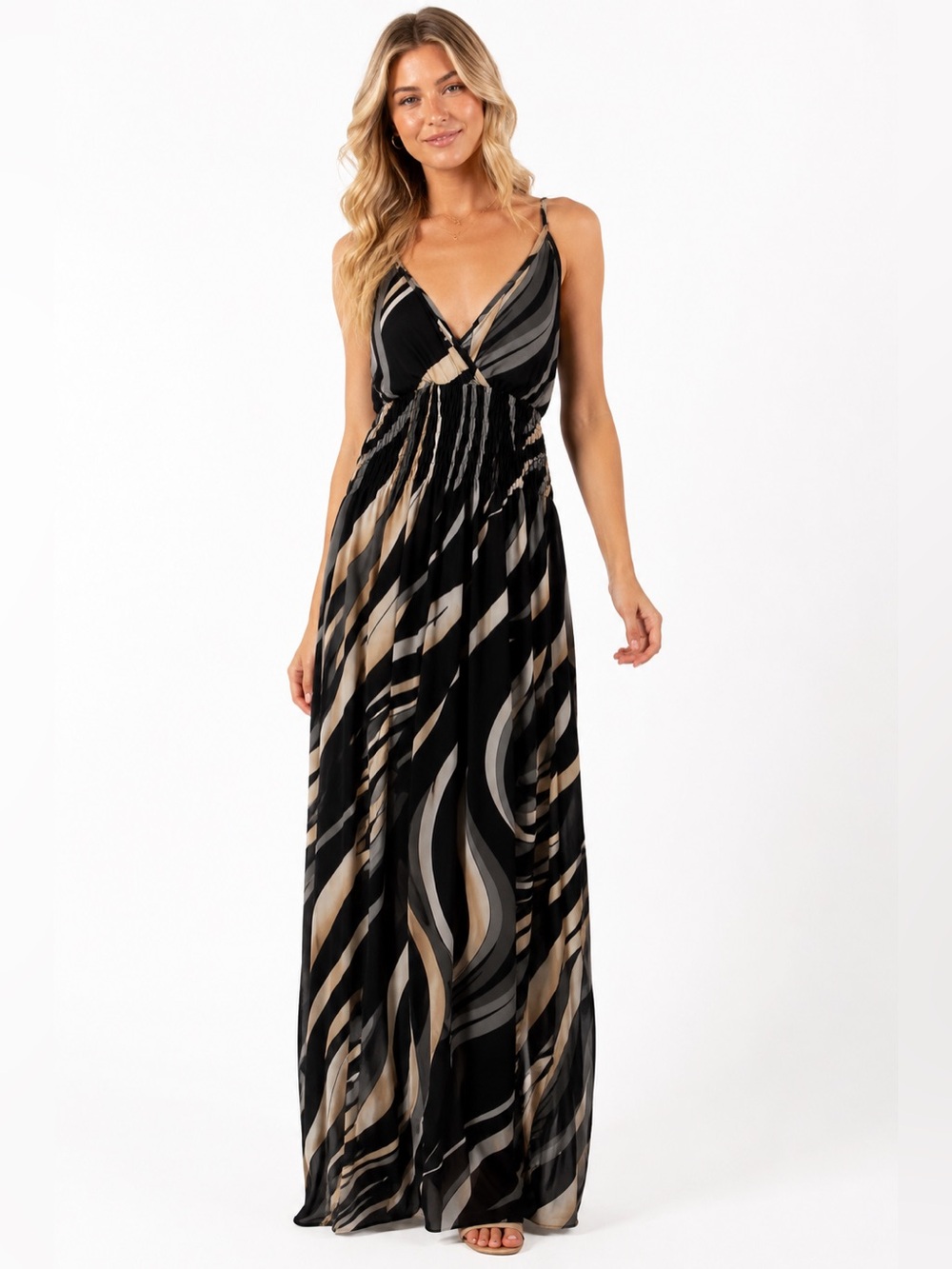 Costa Rican Black & Tan Swirl Maxi Dress - Women